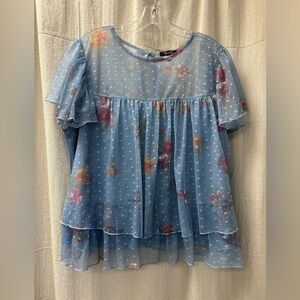 WILLOW Woman’s/ Blue Floral layered Blouse / Size 1X/ great summer staple